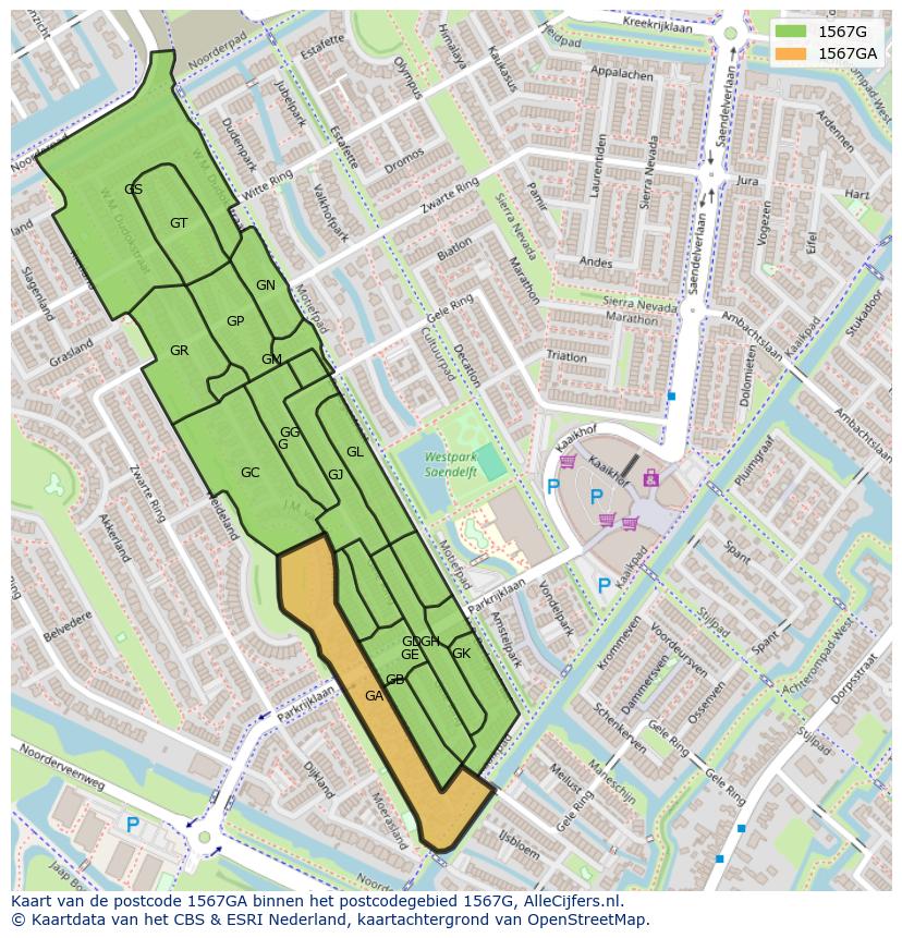 Afbeelding van het postcodegebied 1567 GA op de kaart.