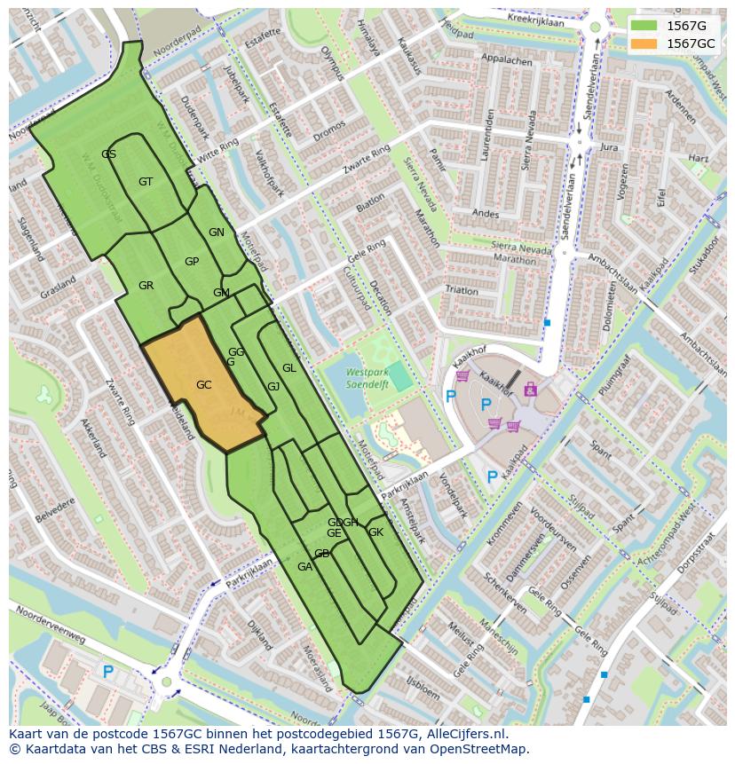 Afbeelding van het postcodegebied 1567 GC op de kaart.