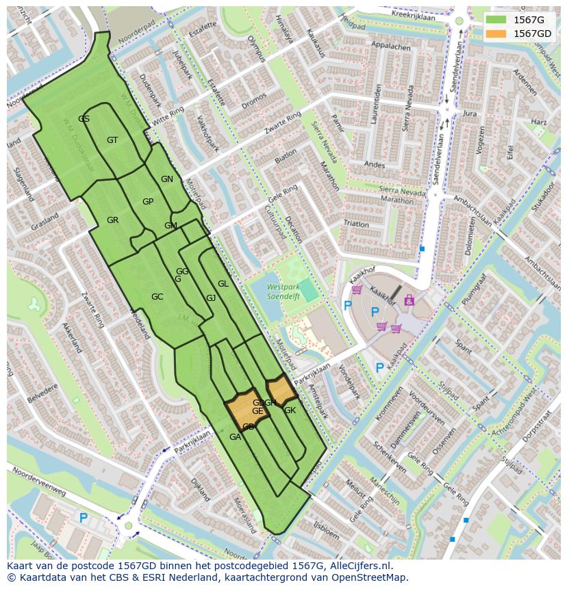 Afbeelding van het postcodegebied 1567 GD op de kaart.