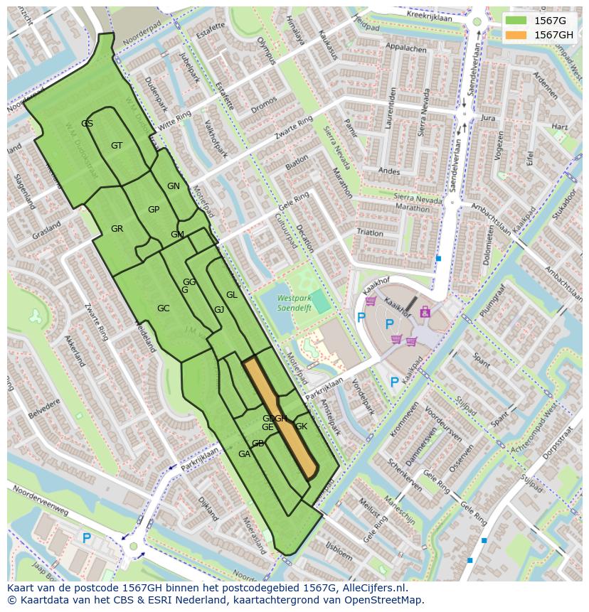 Afbeelding van het postcodegebied 1567 GH op de kaart.