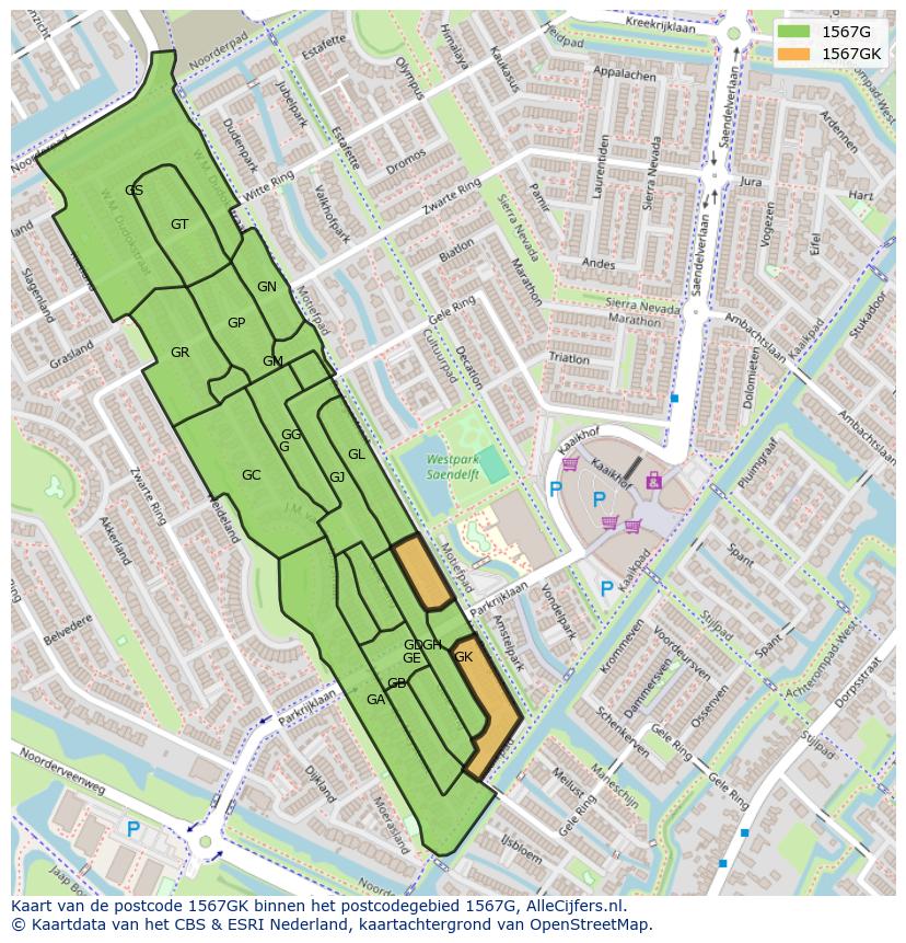 Afbeelding van het postcodegebied 1567 GK op de kaart.