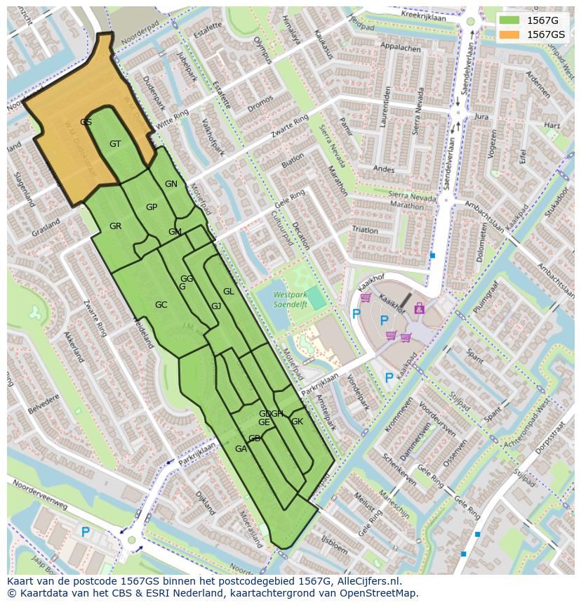 Afbeelding van het postcodegebied 1567 GS op de kaart.