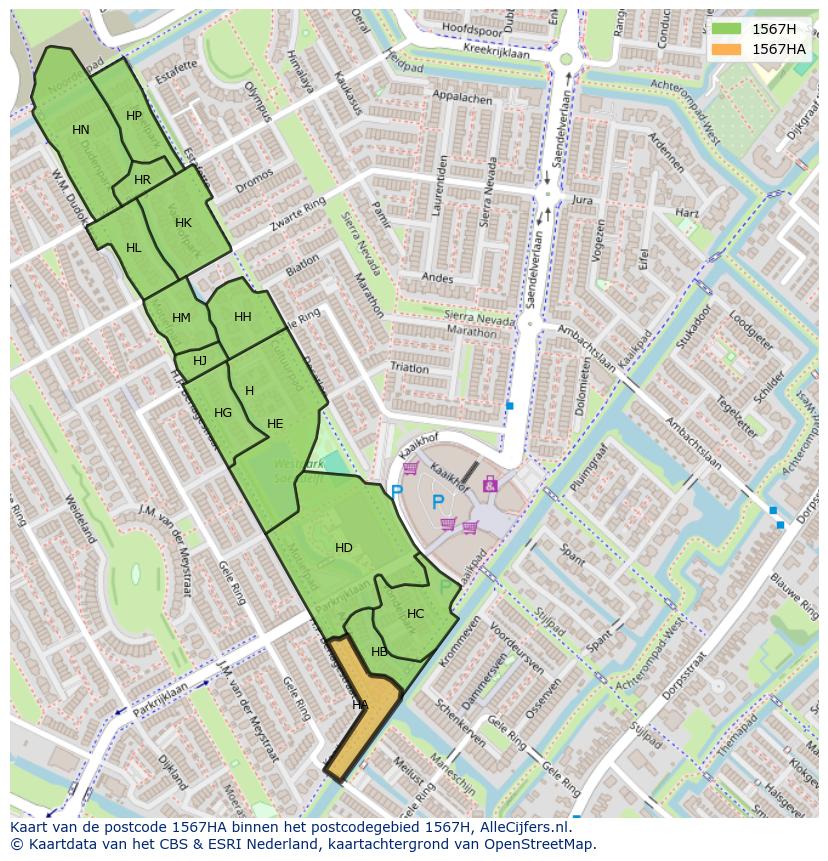 Afbeelding van het postcodegebied 1567 HA op de kaart.
