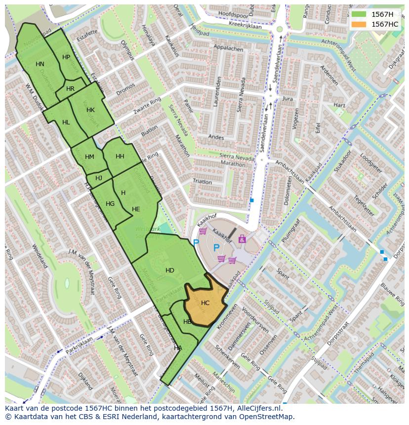 Afbeelding van het postcodegebied 1567 HC op de kaart.