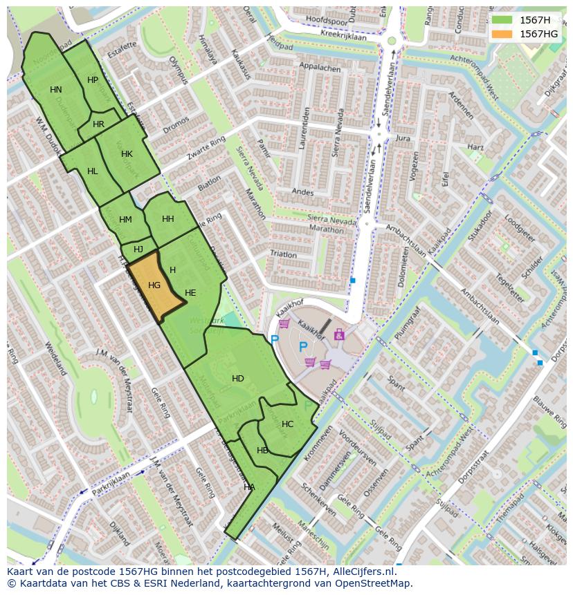 Afbeelding van het postcodegebied 1567 HG op de kaart.