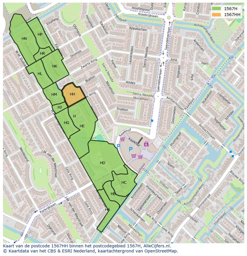 Afbeelding van het postcodegebied 1567 HH op de kaart.