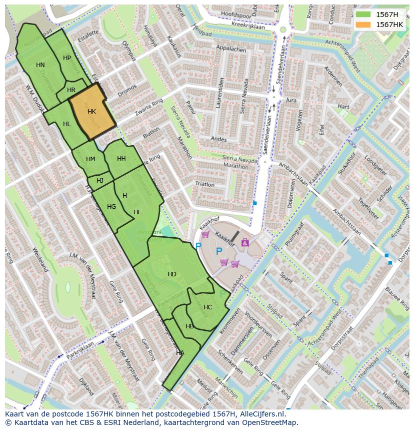 Afbeelding van het postcodegebied 1567 HK op de kaart.