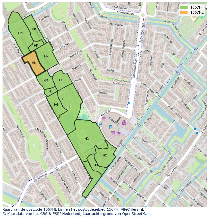 Afbeelding van het postcodegebied 1567 HL op de kaart.