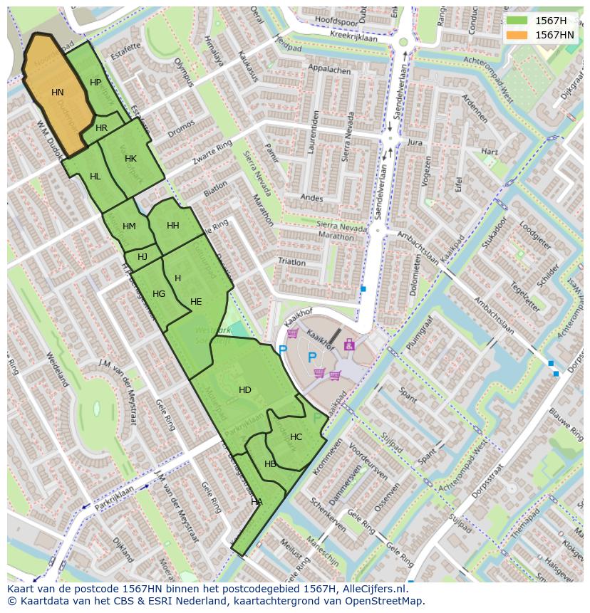 Afbeelding van het postcodegebied 1567 HN op de kaart.