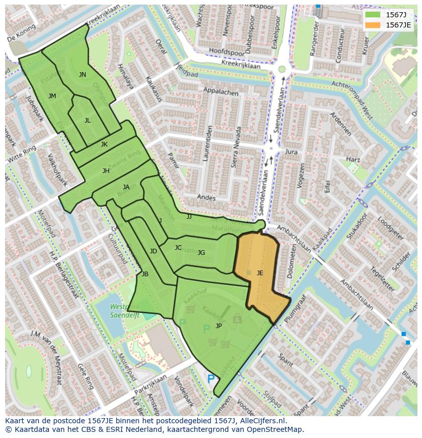Afbeelding van het postcodegebied 1567 JE op de kaart.