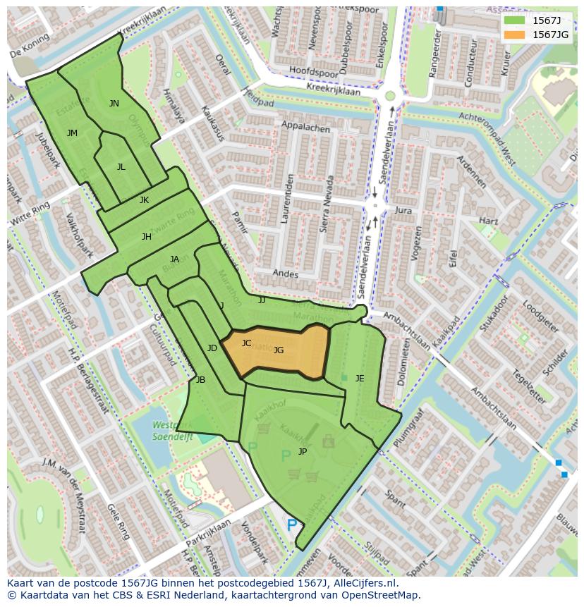 Afbeelding van het postcodegebied 1567 JG op de kaart.