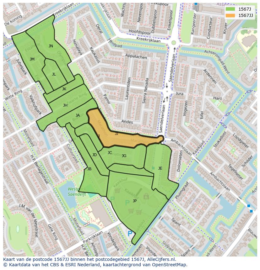 Afbeelding van het postcodegebied 1567 JJ op de kaart.