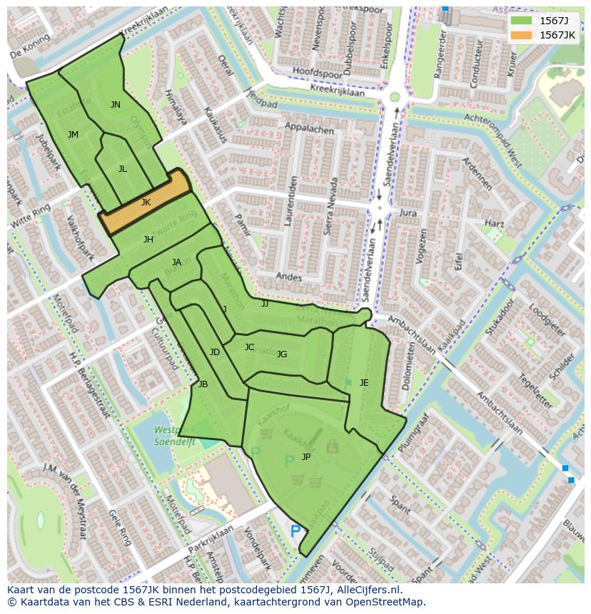 Afbeelding van het postcodegebied 1567 JK op de kaart.