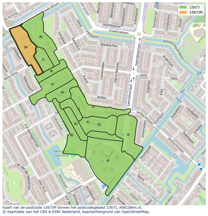 Afbeelding van het postcodegebied 1567 JM op de kaart.