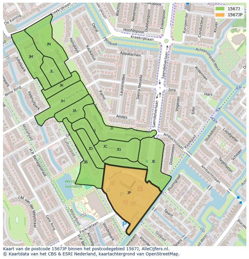 Afbeelding van het postcodegebied 1567 JP op de kaart.