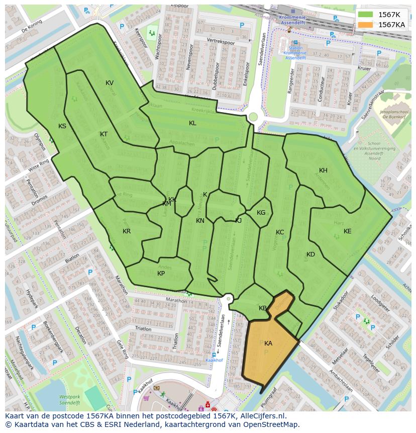 Afbeelding van het postcodegebied 1567 KA op de kaart.