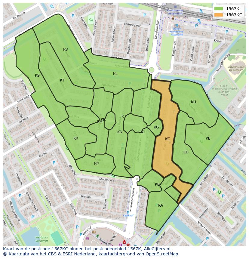 Afbeelding van het postcodegebied 1567 KC op de kaart.