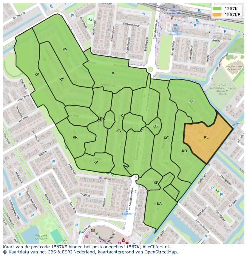 Afbeelding van het postcodegebied 1567 KE op de kaart.
