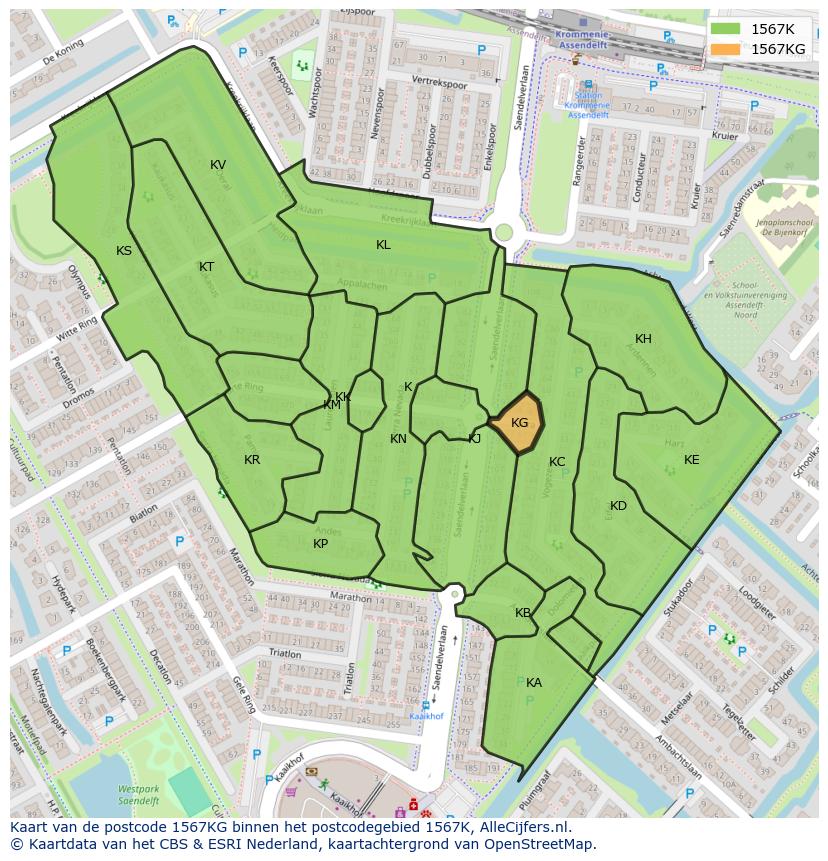 Afbeelding van het postcodegebied 1567 KG op de kaart.