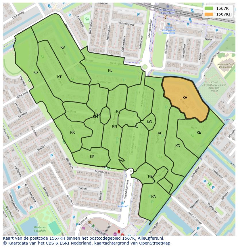 Afbeelding van het postcodegebied 1567 KH op de kaart.