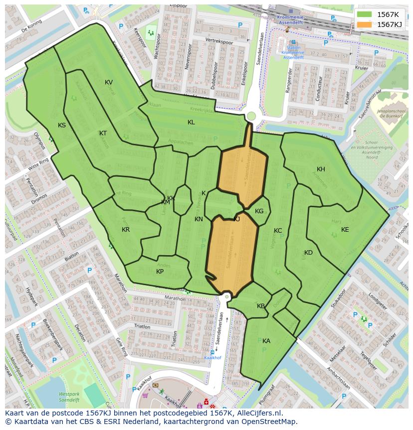 Afbeelding van het postcodegebied 1567 KJ op de kaart.