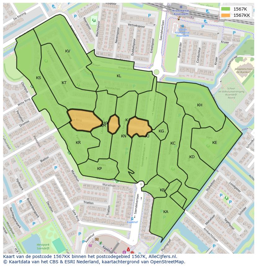 Afbeelding van het postcodegebied 1567 KK op de kaart.