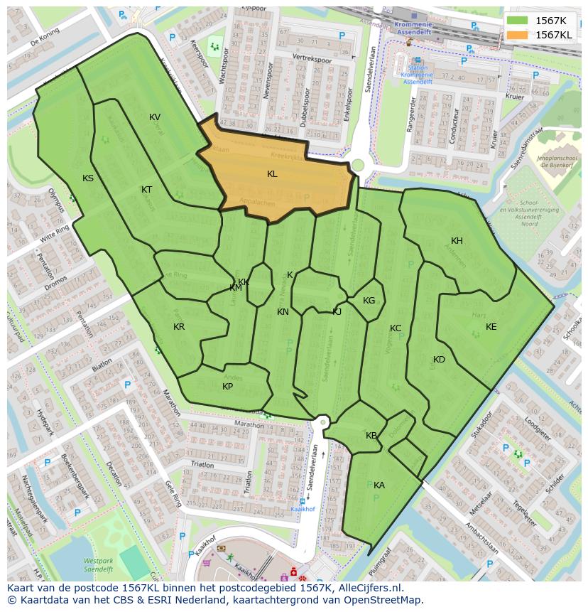 Afbeelding van het postcodegebied 1567 KL op de kaart.