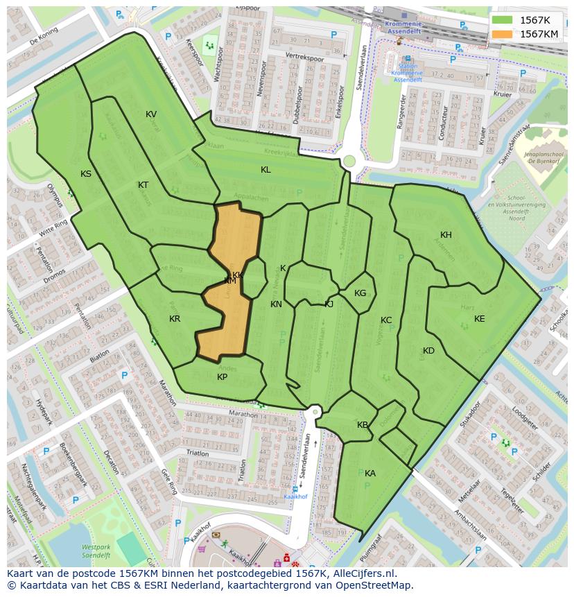 Afbeelding van het postcodegebied 1567 KM op de kaart.