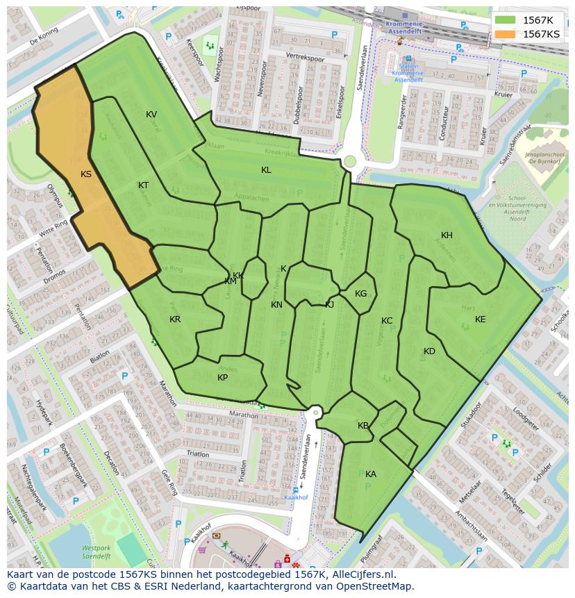 Afbeelding van het postcodegebied 1567 KS op de kaart.