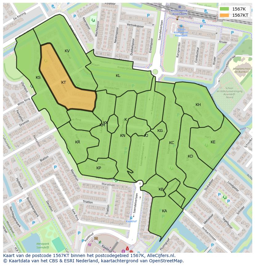 Afbeelding van het postcodegebied 1567 KT op de kaart.
