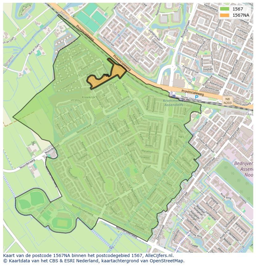 Afbeelding van het postcodegebied 1567 NA op de kaart.