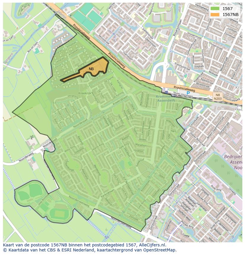Afbeelding van het postcodegebied 1567 NB op de kaart.