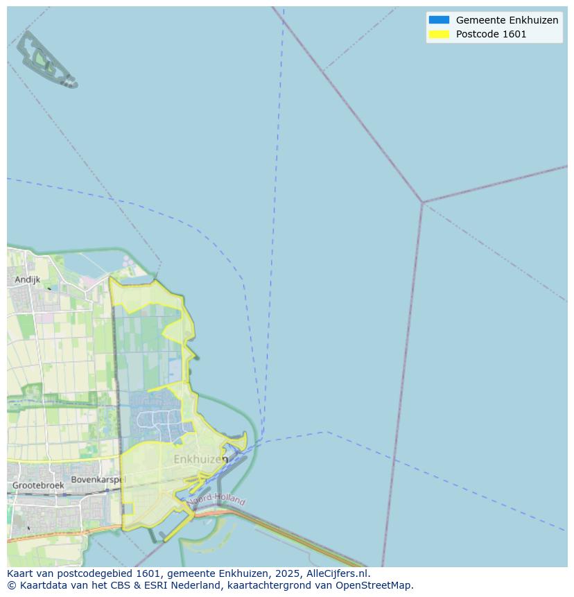 Afbeelding van het postcodegebied 1601 op de kaart.