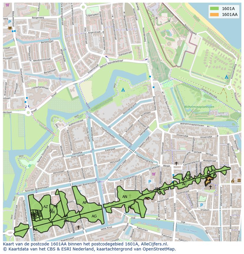 Afbeelding van het postcodegebied 1601 AA op de kaart.