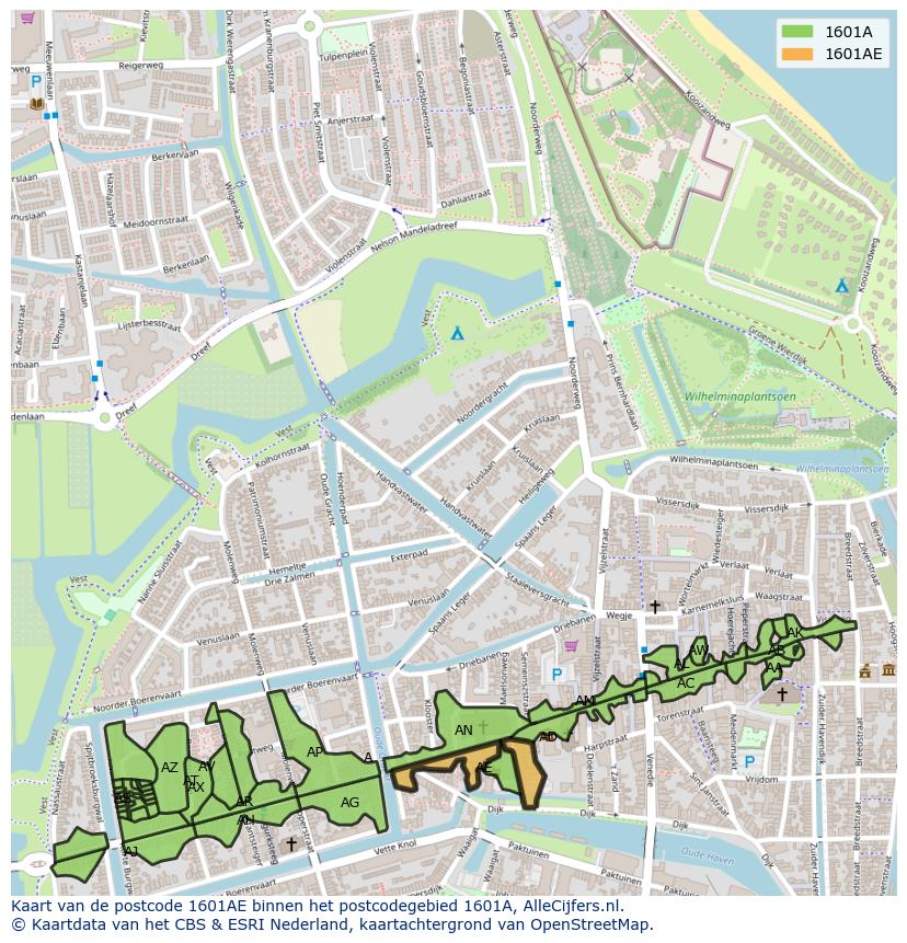 Afbeelding van het postcodegebied 1601 AE op de kaart.