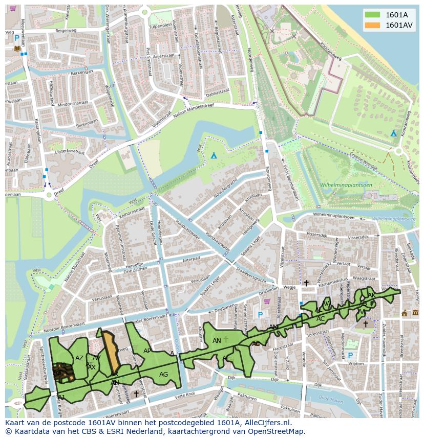 Afbeelding van het postcodegebied 1601 AV op de kaart.