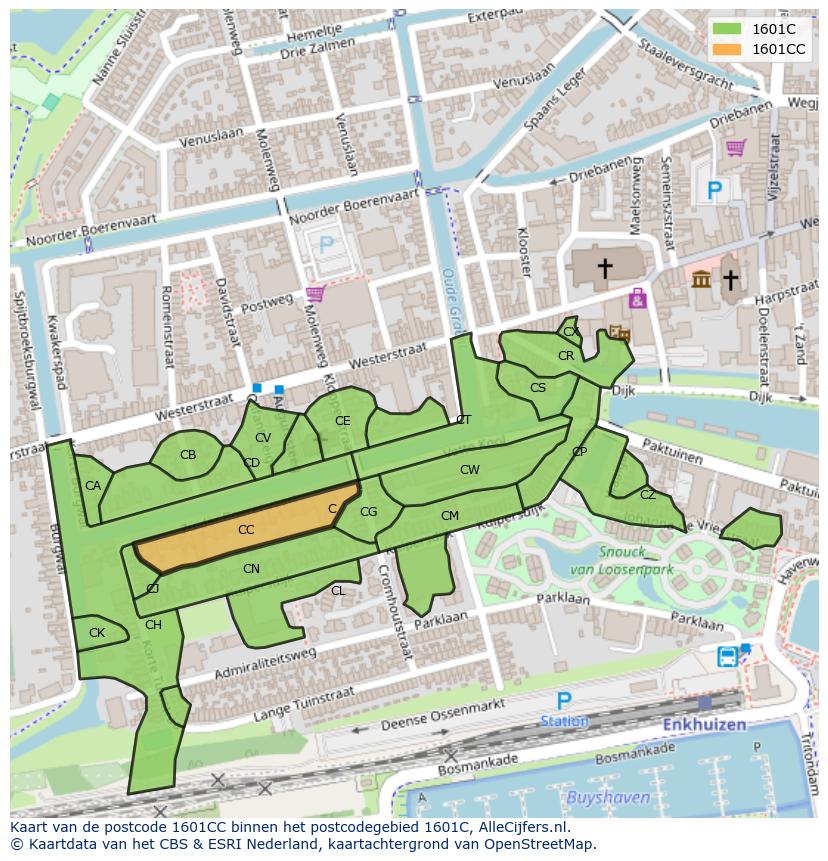 Afbeelding van het postcodegebied 1601 CC op de kaart.