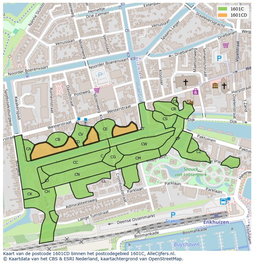 Afbeelding van het postcodegebied 1601 CD op de kaart.