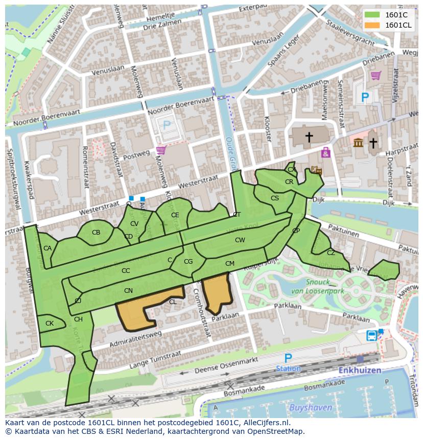 Afbeelding van het postcodegebied 1601 CL op de kaart.