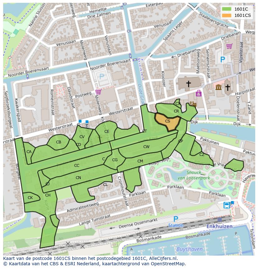 Afbeelding van het postcodegebied 1601 CS op de kaart.