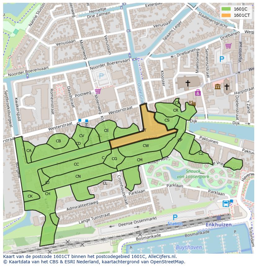 Afbeelding van het postcodegebied 1601 CT op de kaart.