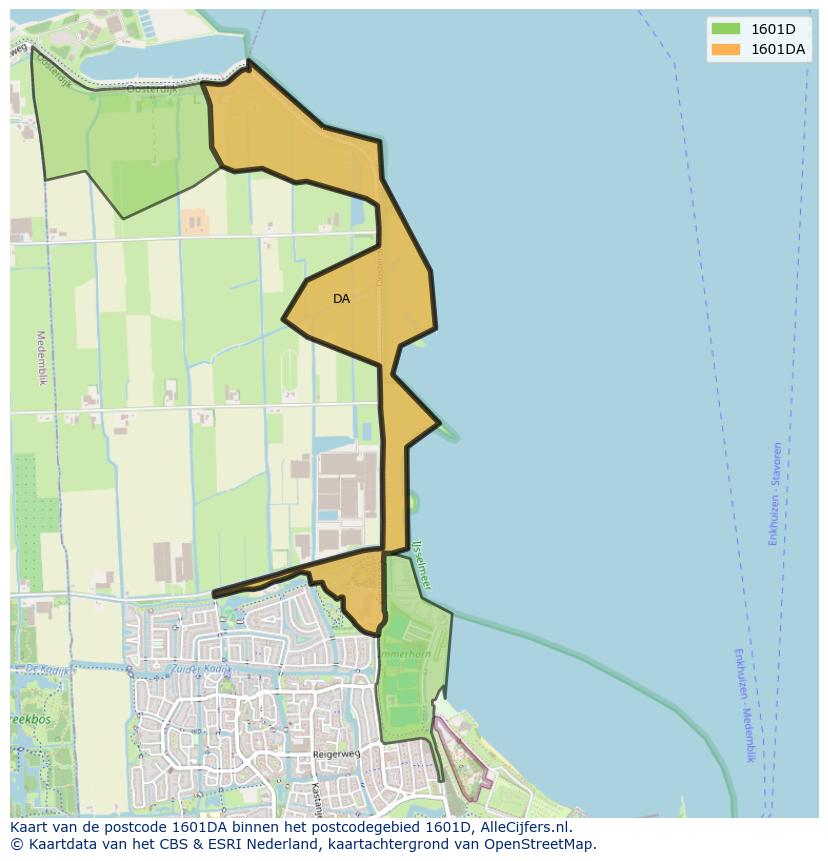 Afbeelding van het postcodegebied 1601 DA op de kaart.