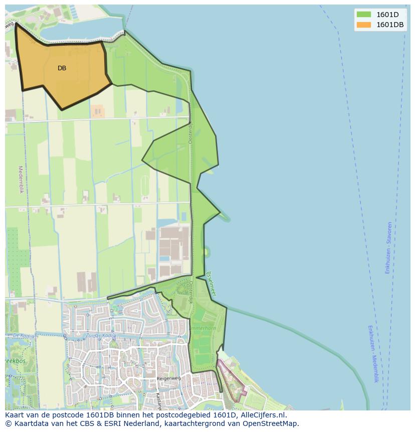 Afbeelding van het postcodegebied 1601 DB op de kaart.