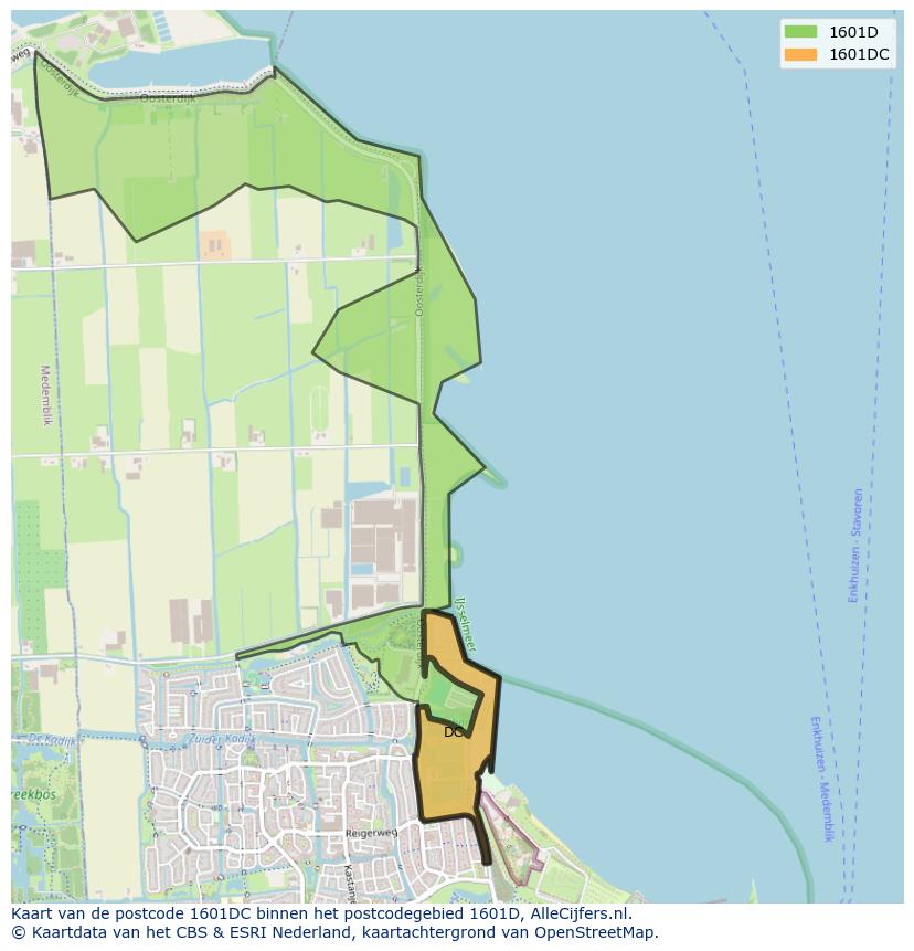 Afbeelding van het postcodegebied 1601 DC op de kaart.