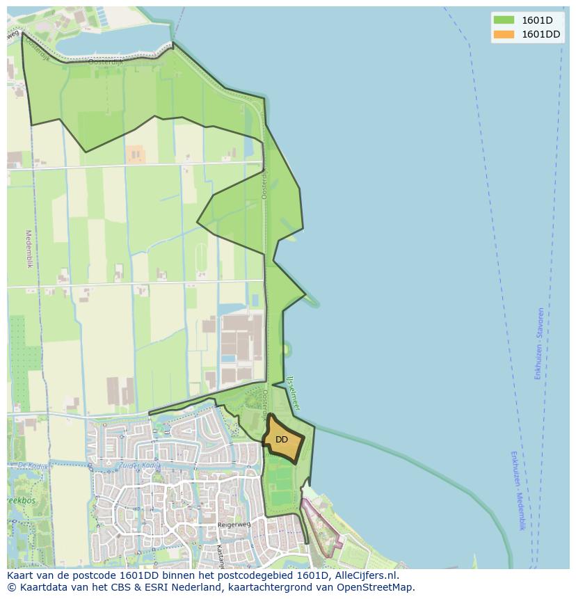 Afbeelding van het postcodegebied 1601 DD op de kaart.