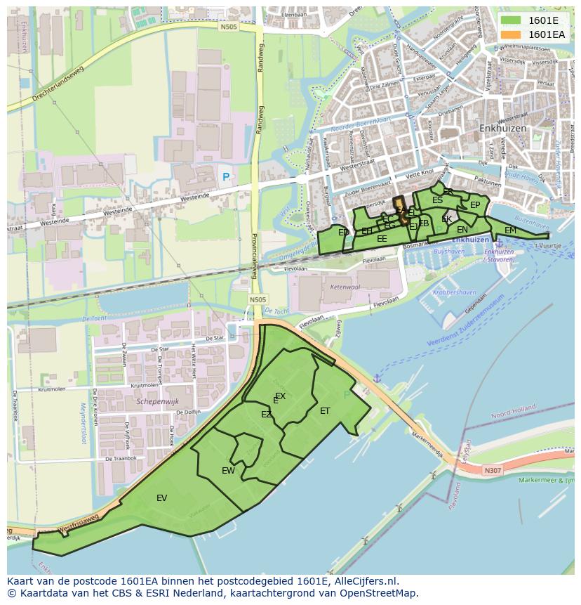 Afbeelding van het postcodegebied 1601 EA op de kaart.