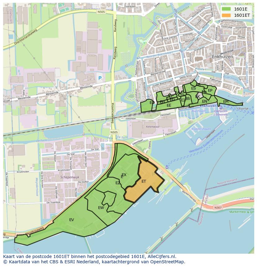 Afbeelding van het postcodegebied 1601 ET op de kaart.