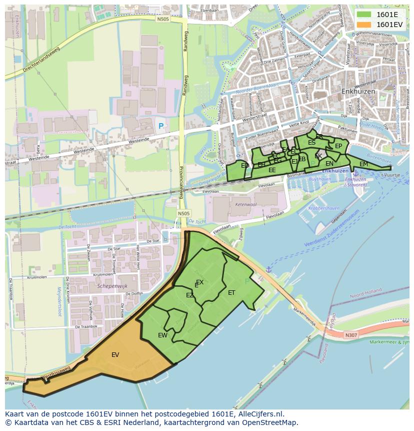 Afbeelding van het postcodegebied 1601 EV op de kaart.