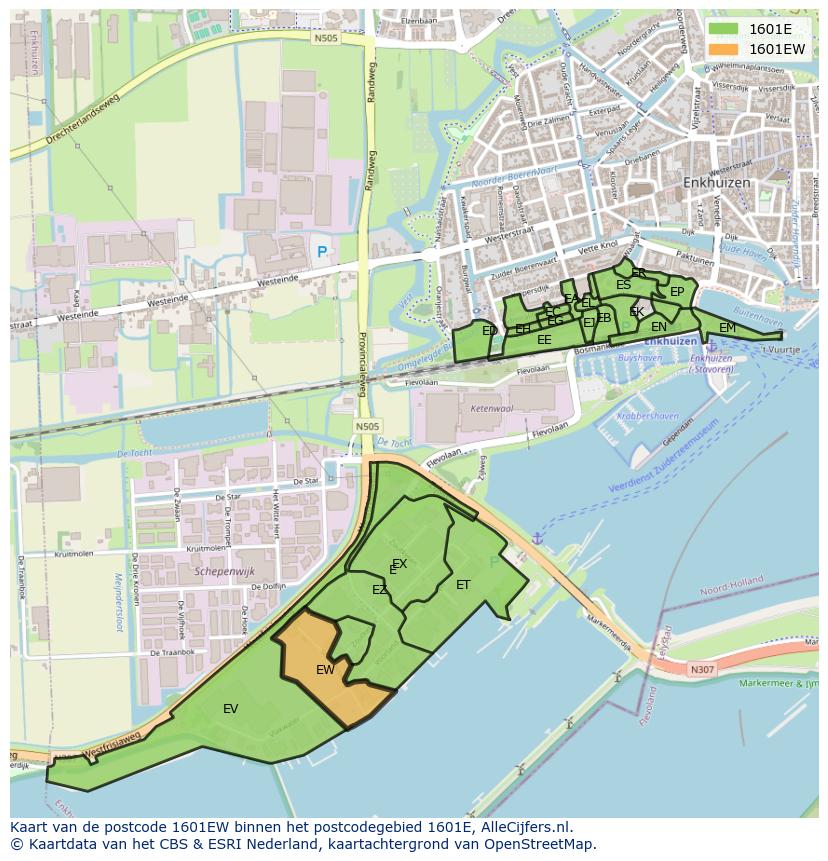Afbeelding van het postcodegebied 1601 EW op de kaart.