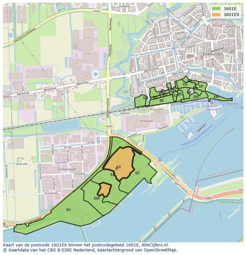 Afbeelding van het postcodegebied 1601 EX op de kaart.